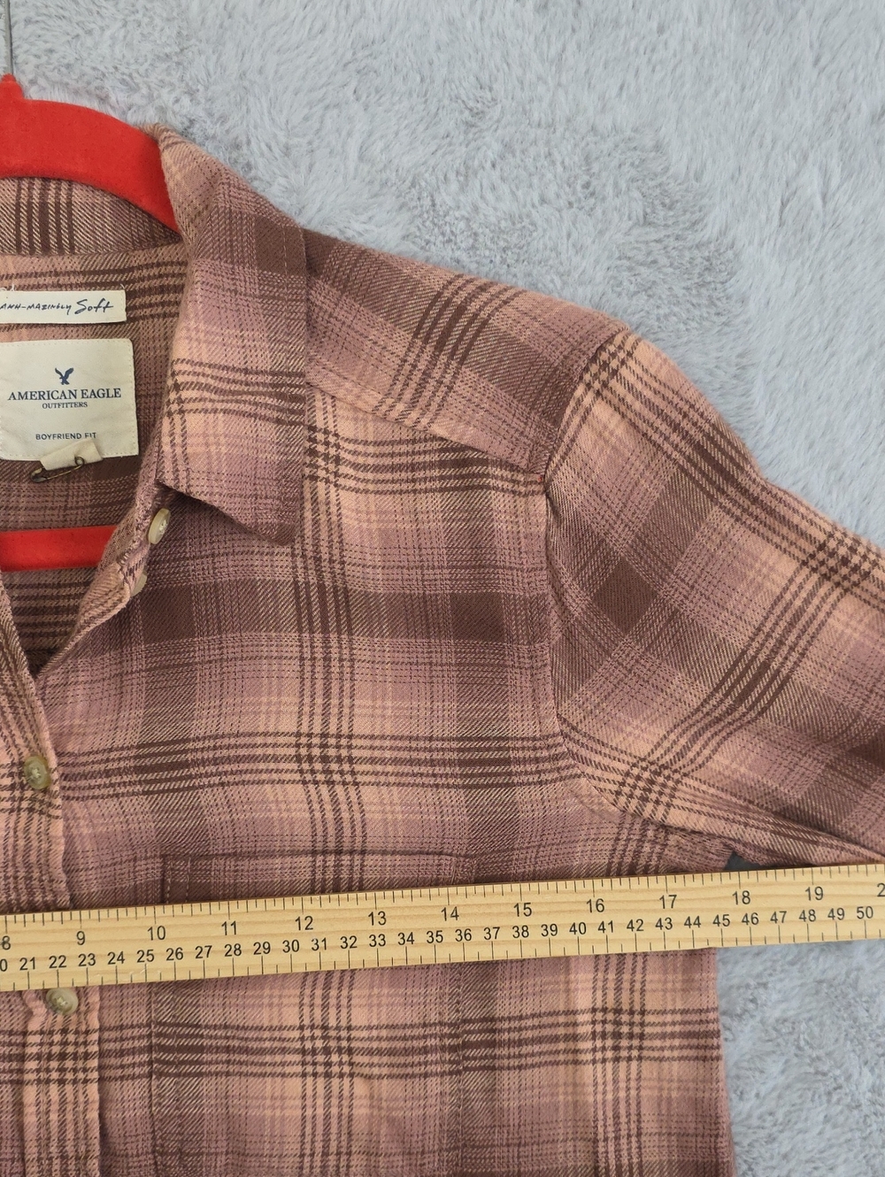 American Eagle Outfitters Boyfriend Fit Flannel Shirt XS Pink Brown Plaid Amazin - Picture 7 of 14